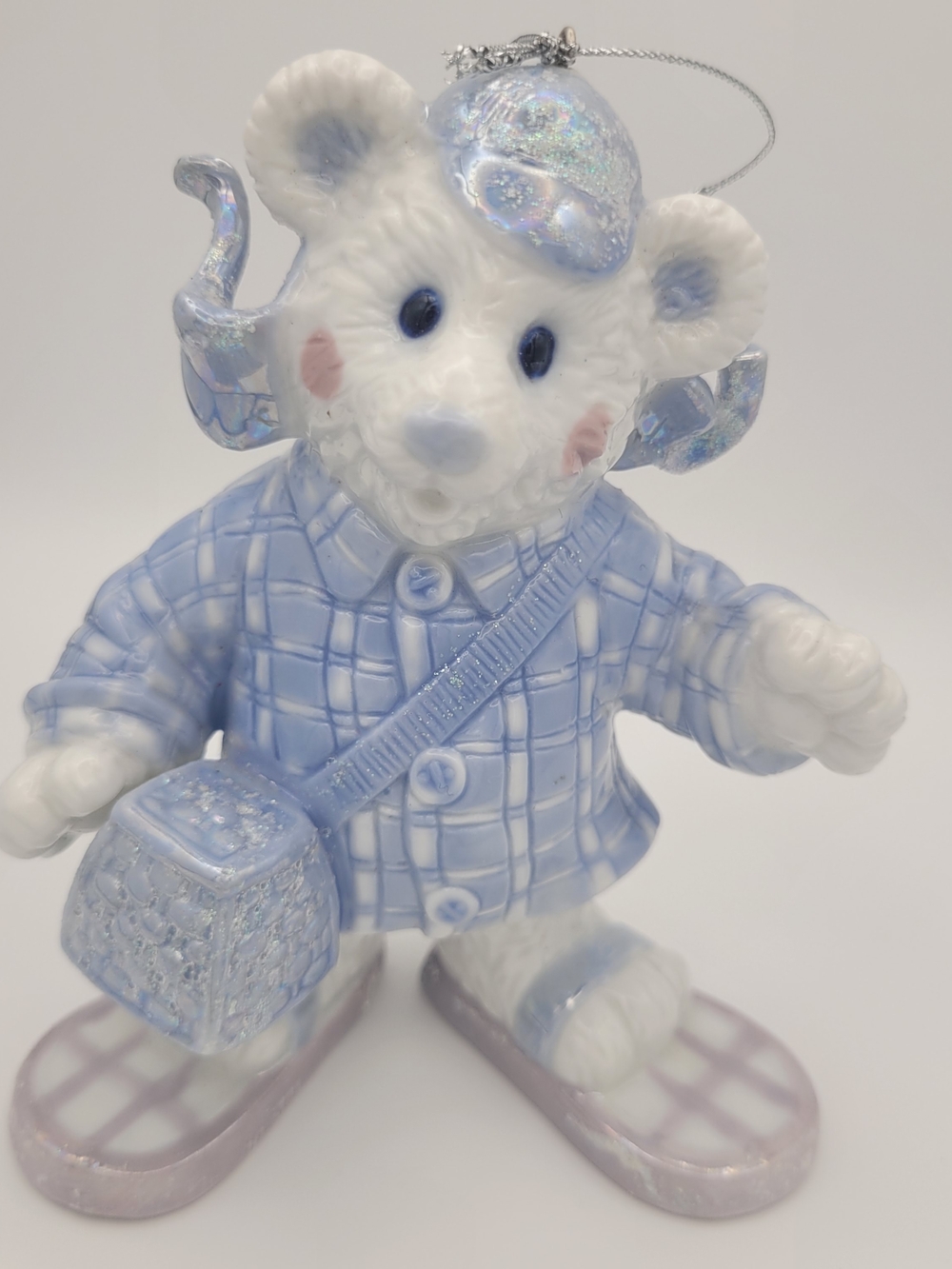 Ceramic Mouse On Snow Shoes Christmas Tree Ornament